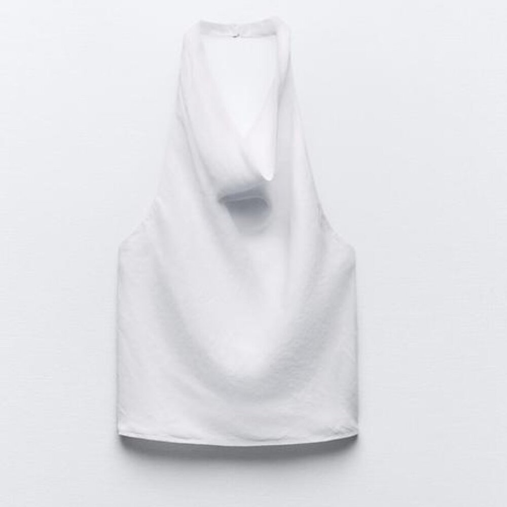 NWT Zara Linen Halter Top White Size Small